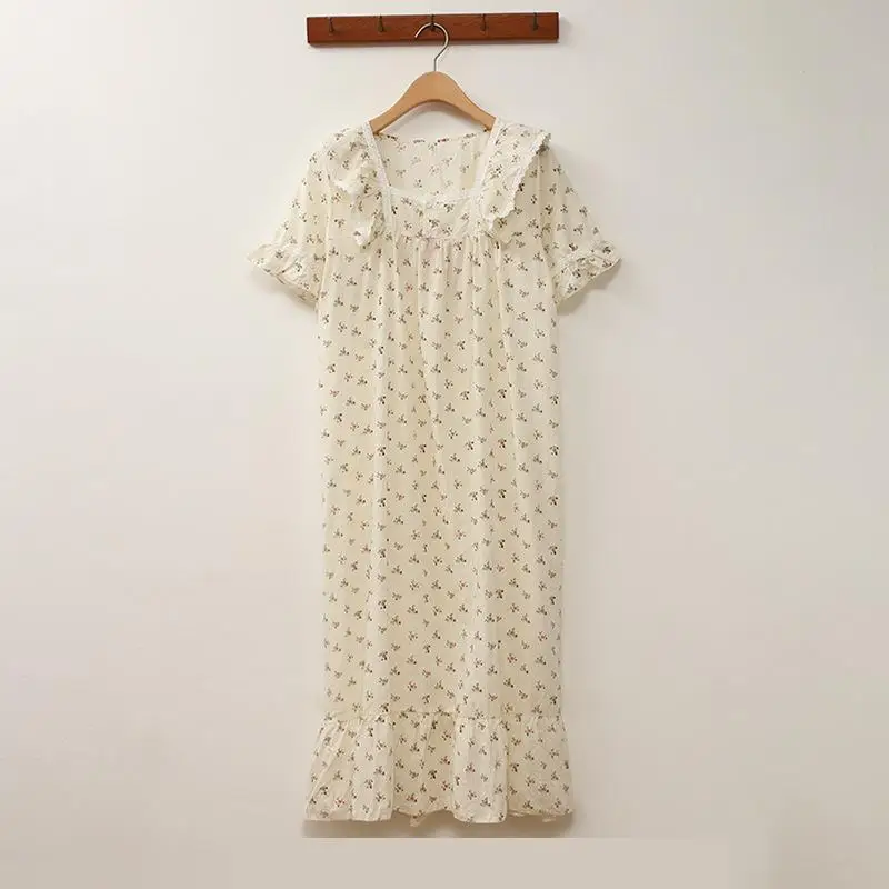 Summer Cotton Short Sleeve Women Nightdress Print Lady Loose Casual Homedress Female Lace Sweet Cute Dress Sleepdress
Summer Cotton Short Sleeve Women Nightdress Print Lady Loose Casual Homedress Female Lace Sweet Cute Dress Sleepdress