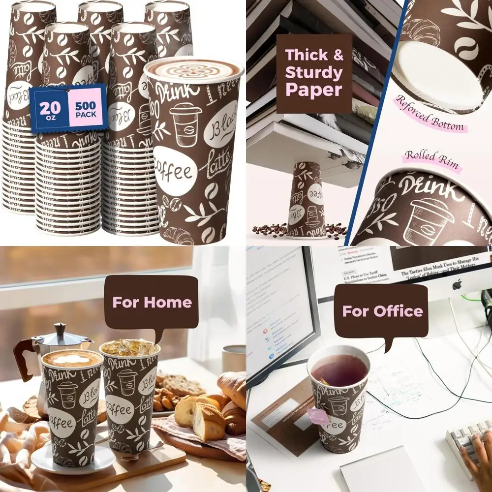 Одноразовые бумажные кофейные чашки, герметичные горячие чашки на 20 унций, упаковка 500 штук для горячих или холодных напитков, прочный и многоразовый
Одноразовые бумажные кофейные чашки, герметичные горячие чашки на 20 унций, упаковка 500 штук для горячих или холодных напитков, прочный и многоразовый