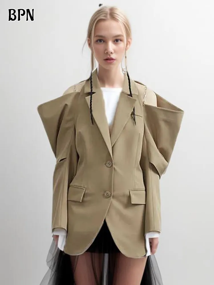 BPN Temperament Party Blazer For Women Notched Collar Long Sleeve Off Shoulder Spliced Chain Solid Fashion Blazers Female Style
BPN Temperament Party Blazer For Women Notched Collar Long Sleeve Off Shoulder Spliced Chain Solid Fashion Blazers Female Style