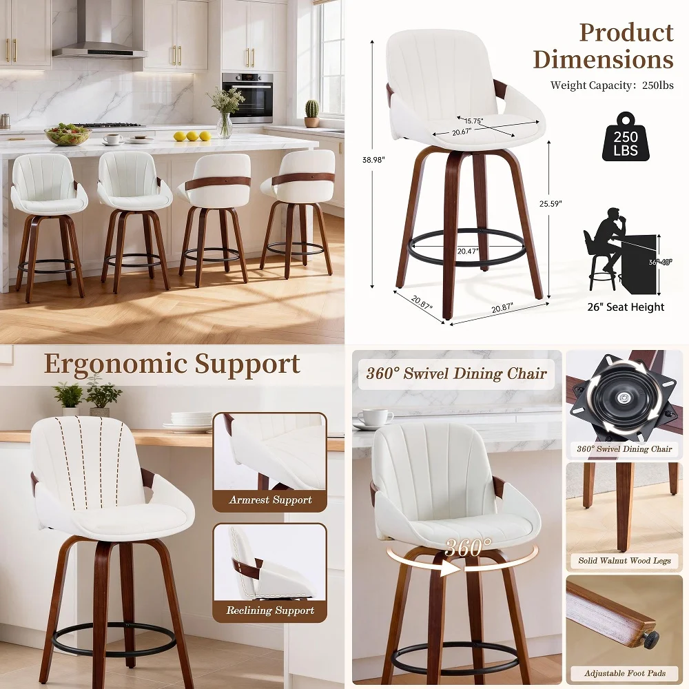 Counter Height Bar Stools Set of 4, 26 Modern Barstools with Back, Faux Leather Upholstery Counter Chairs with Metal Legs for K
Counter Height Bar Stools Set of 4, 26 Modern Barstools with Back, Faux Leather Upholstery Counter Chairs with Metal Legs for K