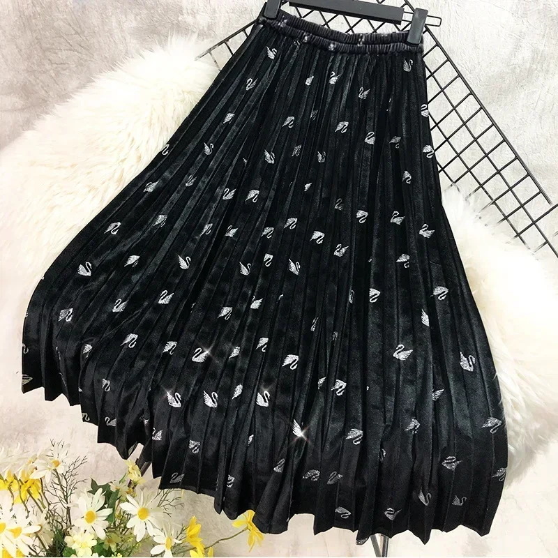 Autumn Winter Skirt Good Quality Swan Gold Velvet Pleated Skirt A-line Elastic Waist Women's Long Velvet Pleated Skirt
Autumn Winter Skirt Good Quality Swan Gold Velvet Pleated Skirt A-line Elastic Waist Women's Long Velvet Pleated Skirt