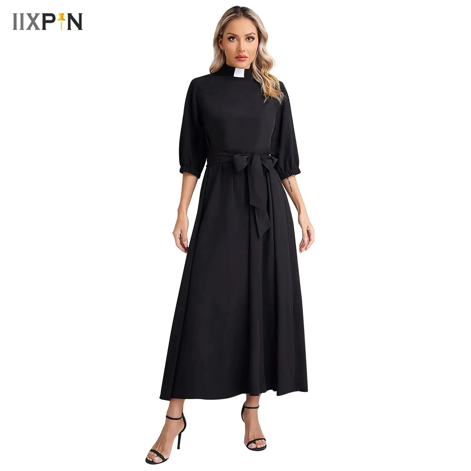 Womens Church Clergy Gown Liturgical Praise Dance Dress Role Play Theme Party Outfit Elegant Mock Neck 3/4 Sleeve Maxi Dress
Womens Church Clergy Gown Liturgical Praise Dance Dress Role Play Theme Party Outfit Elegant Mock Neck 3/4 Sleeve Maxi Dress