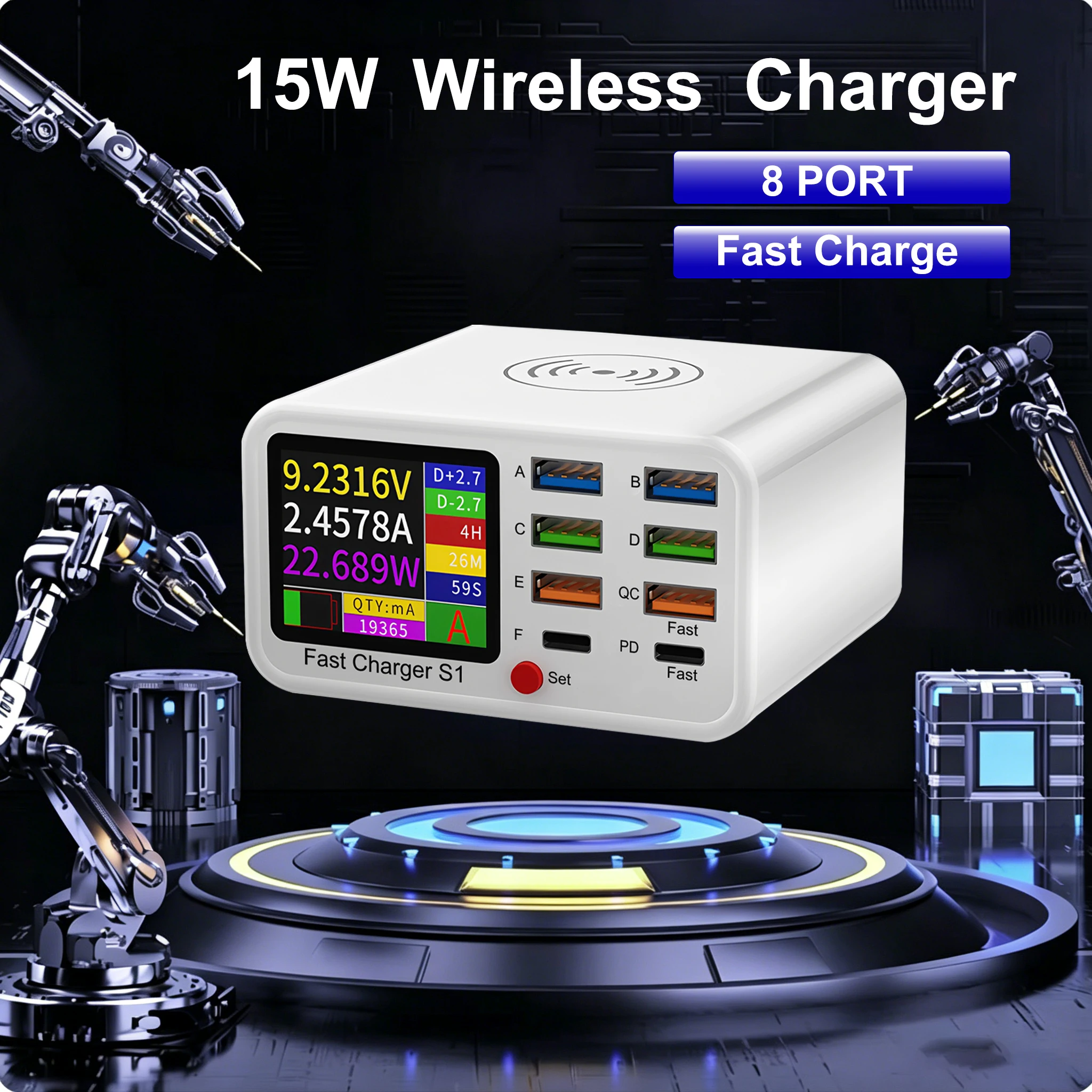 65W USB Type C Multi Function Fast Charger Station Wireless Charing Fast 8 Ports PD QC3.0 Quick Charge Power Adapter for phone
65W USB Type C Multi Function Fast Charger Station Wireless Charing Fast 8 Ports PD QC3.0 Quick Charge Power Adapter for phone