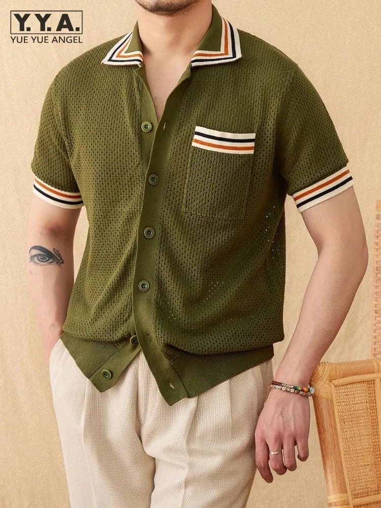 Summer Mens Breathable Hollow Out Knitted Shirt Business Casual Work Tops Cotton Single Breasted Slim Fit Vintage Holiday Shirts
Summer Mens Breathable Hollow Out Knitted Shirt Business Casual Work Tops Cotton Single Breasted Slim Fit Vintage Holiday Shirts