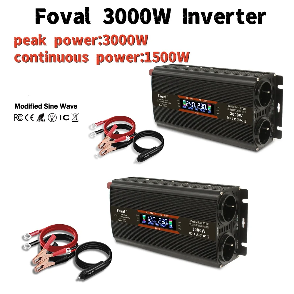 3kW Car Power Inverter Modified Sine Wave DC 12V24V to AC 220V Convert EU Socket Converter Car Charger Converter Adapter
3kW Car Power Inverter Modified Sine Wave DC 12V24V to AC 220V Convert EU Socket Converter Car Charger Converter Adapter