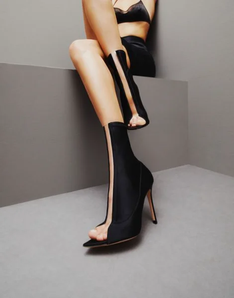New Designer Spring Pointed Peep Toe Splicing PVC Elastic Thin High Heel Ankle Stretch Boots Sewing Slip-On Shoes
New Designer Spring Pointed Peep Toe Splicing PVC Elastic Thin High Heel Ankle Stretch Boots Sewing Slip-On Shoes