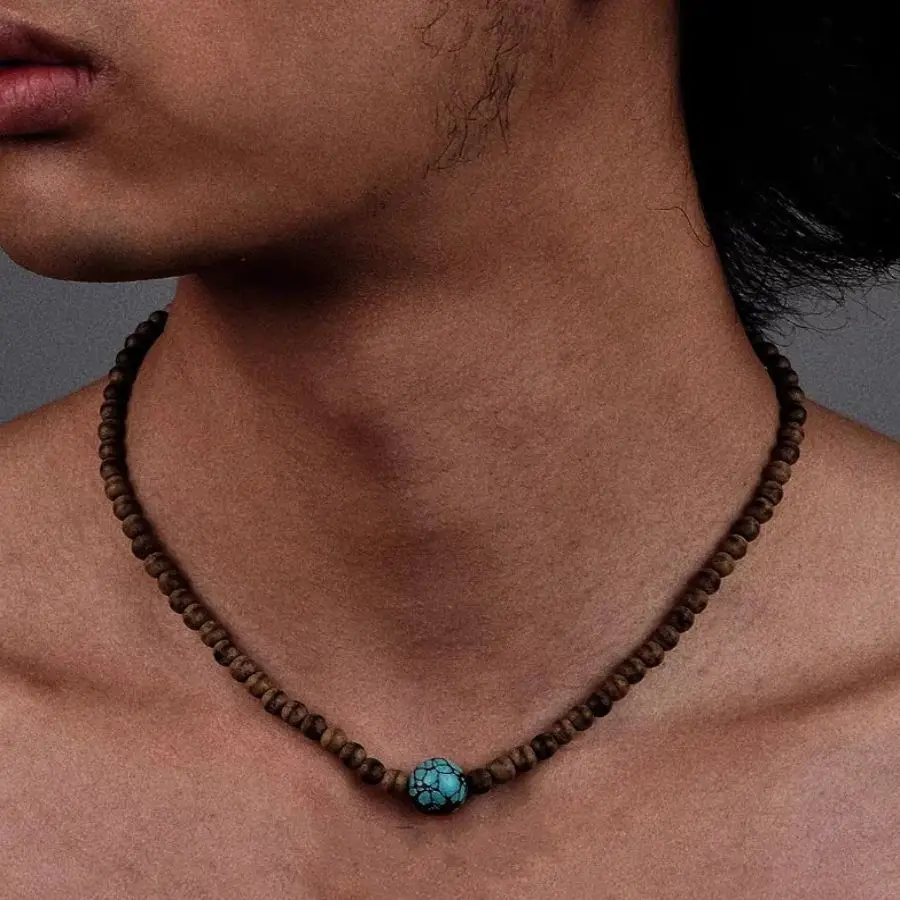 Handmade Genuine Agarwood Mini Bead Choker with Turquoise Ball Pendant Fashion Jewelry Gift for Him
Handmade Genuine Agarwood Mini Bead Choker with Turquoise Ball Pendant Fashion Jewelry Gift for Him