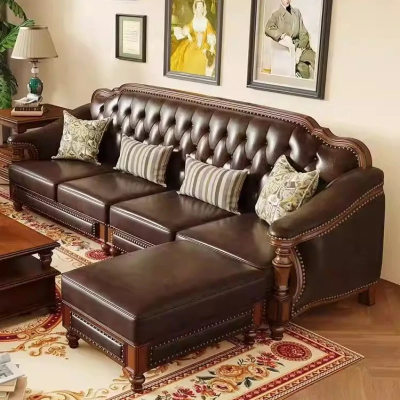 Retro Solid Wood Leather Sofa First Layer Cowhide Combination Simple Beautiful Living Room Villa Furniture
Retro Solid Wood Leather Sofa First Layer Cowhide Combination Simple Beautiful Living Room Villa Furniture