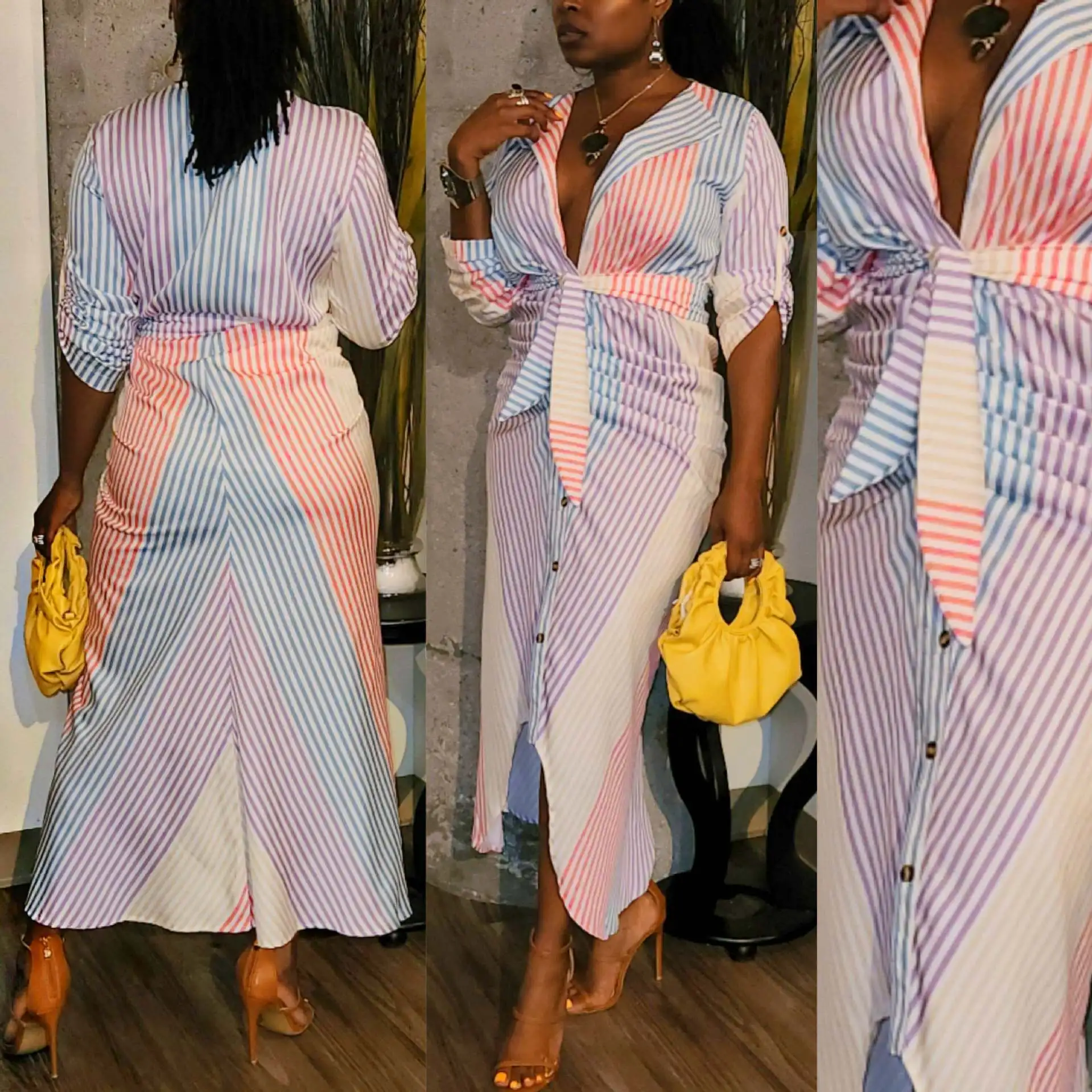 SKMY Women Clothing New Fashion Striped Printed Single-Breasted Dardigan Dress Turn-Down Collar Long Sleeve Party Dresses
SKMY Women Clothing New Fashion Striped Printed Single-Breasted Dardigan Dress Turn-Down Collar Long Sleeve Party Dresses