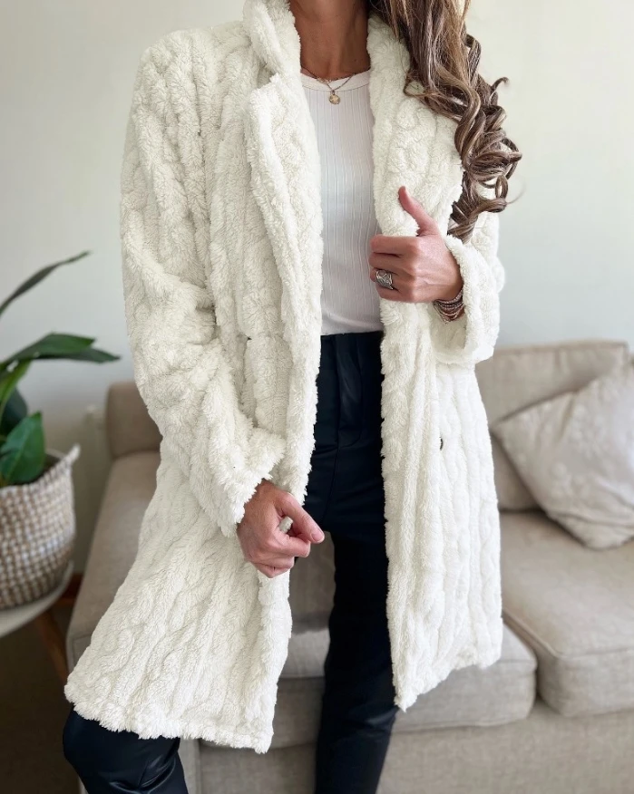 Women's Coat 2024 Autumn Fashion Cable Textured Notched Collar Button Front Pocket Design Long Sleeve Long Thermal Teddy Coat
Women's Coat 2024 Autumn Fashion Cable Textured Notched Collar Button Front Pocket Design Long Sleeve Long Thermal Teddy Coat