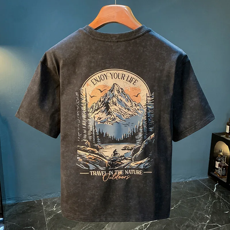 Street retro short sleeved men's summer oversized loose nostalgic print high-quality black T-shirt
Street retro short sleeved men's summer oversized loose nostalgic print high-quality black T-shirt