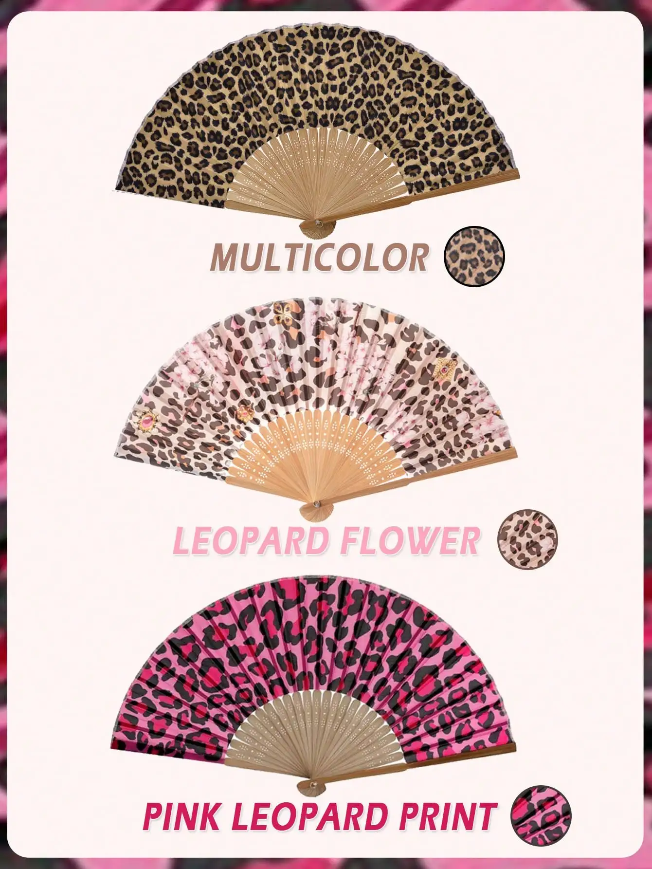 1pc Foldable Bamboo Hand Fan, Fabric Fan Surface, Leopard Print, Suitable For Parties, Weddings, Wall Decor, Gifts
1pc Foldable Bamboo Hand Fan, Fabric Fan Surface, Leopard Print, Suitable For Parties, Weddings, Wall Decor, Gifts