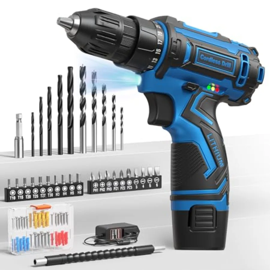 Cordless Drill Set, 12V Power Drill Driver 3/8" Keyless Chuck with 92 Acessories, Built-in LED Light, 25+1 Position, Electric D
Cordless Drill Set, 12V Power Drill Driver 3/8" Keyless Chuck with 92 Acessories, Built-in LED Light, 25+1 Position, Electric D