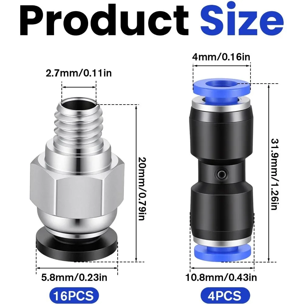 20PCS PC4-M6 +4PCS Straight Push-in Pneumatic Fittings, M6 Thread for 4mm OD PTFE Tubing, Quick Connect Connector for 3D Printer
20PCS PC4-M6 +4PCS Straight Push-in Pneumatic Fittings, M6 Thread for 4mm OD PTFE Tubing, Quick Connect Connector for 3D Printer