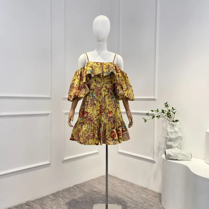 2023 New Summer Floral Printing Cotton Top Quality Vintage Puff Sleeve Strap Lace-up Folds Frill Woman Mini Dress
2023 New Summer Floral Printing Cotton Top Quality Vintage Puff Sleeve Strap Lace-up Folds Frill Woman Mini Dress