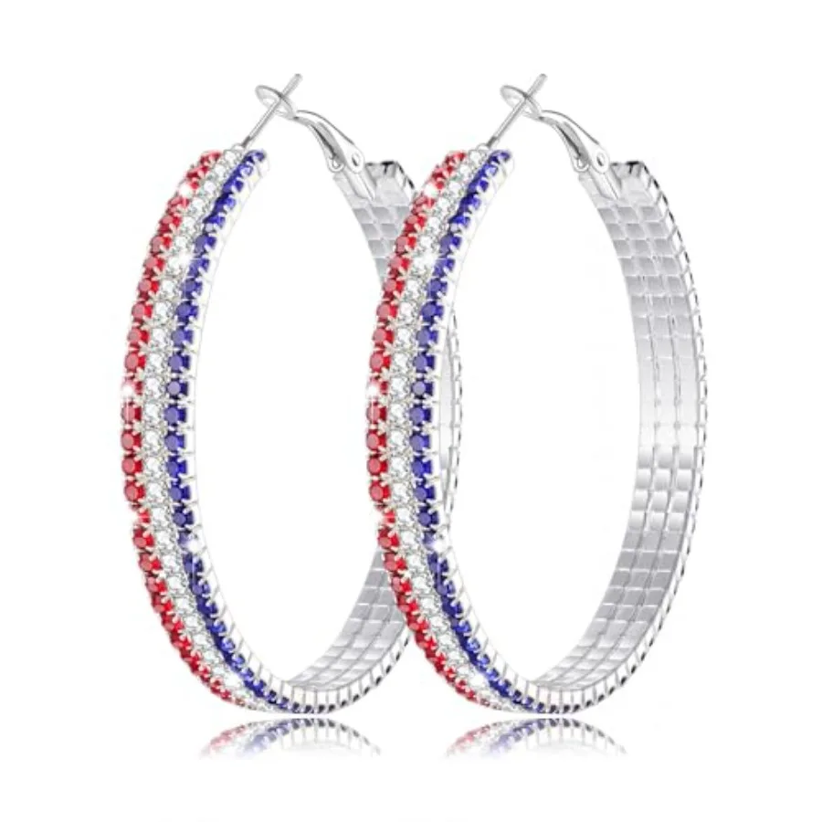 4th of July Earrings Sparkle Rhinestone Hoop Earrings Patriotic Red White and Blue Earrings Glitter Crystal Stainless Steel Hoo
4th of July Earrings Sparkle Rhinestone Hoop Earrings Patriotic Red White and Blue Earrings Glitter Crystal Stainless Steel Hoo