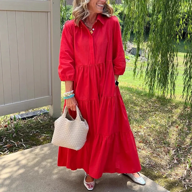 2025 Spring Plus Size Casual Loose Turn-Down Collar Mid-Sleeve Flared Long Dress For Women
2025 Spring Plus Size Casual Loose Turn-Down Collar Mid-Sleeve Flared Long Dress For Women