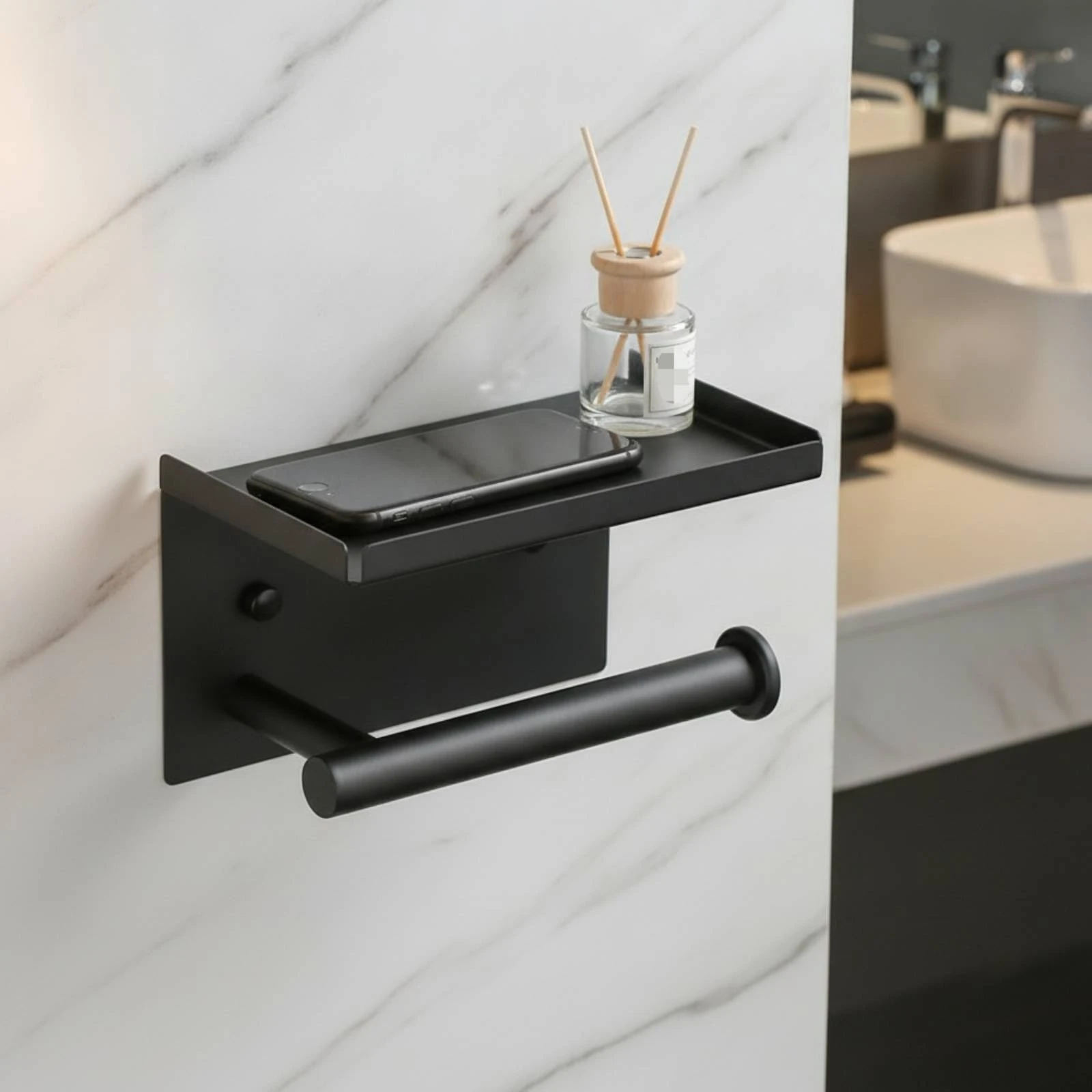 Bathroom Tissue Holder with Shelf Wall-Mounted Bathroom Tissue Roll Holder with Shelf Hardware Matte Black Stainless Steel
Bathroom Tissue Holder with Shelf Wall-Mounted Bathroom Tissue Roll Holder with Shelf Hardware Matte Black Stainless Steel