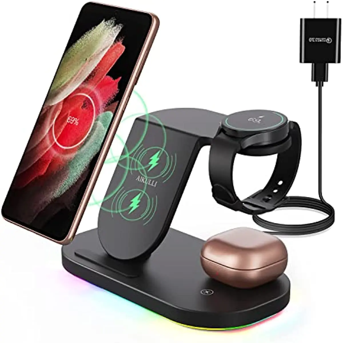 Wireless Charger Station for Galaxy Watch 6, 5Pro, 4 Fast Charge for Samsung S23Ultra S22 S21 S20 Active 2 LTE Buds Pro, 3 in 1
Wireless Charger Station for Galaxy Watch 6, 5Pro, 4 Fast Charge for Samsung S23Ultra S22 S21 S20 Active 2 LTE Buds Pro, 3 in 1