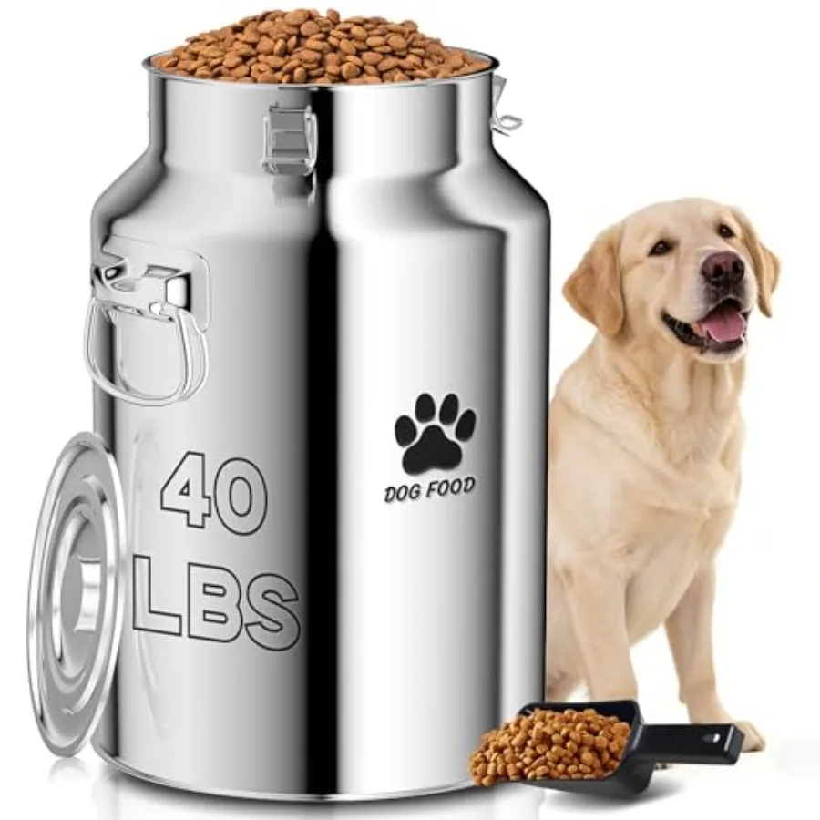 40Lbs Large Metal Dog Food Storage Container for Big Dogs, Stainless Steel, Silver, Keep Fresh Easy to Clean
40Lbs Large Metal Dog Food Storage Container for Big Dogs, Stainless Steel, Silver, Keep Fresh Easy to Clean