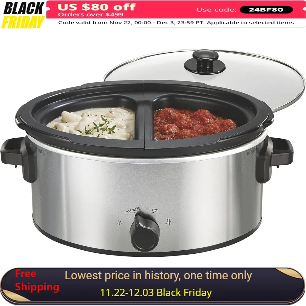 Double Dish Slow Cooker with 6qt Crock and Dual 2.5qt Nonstick, Dishwasher Safe Pot, Slow Cooker
Double Dish Slow Cooker with 6qt Crock and Dual 2.5qt Nonstick, Dishwasher Safe Pot, Slow Cooker