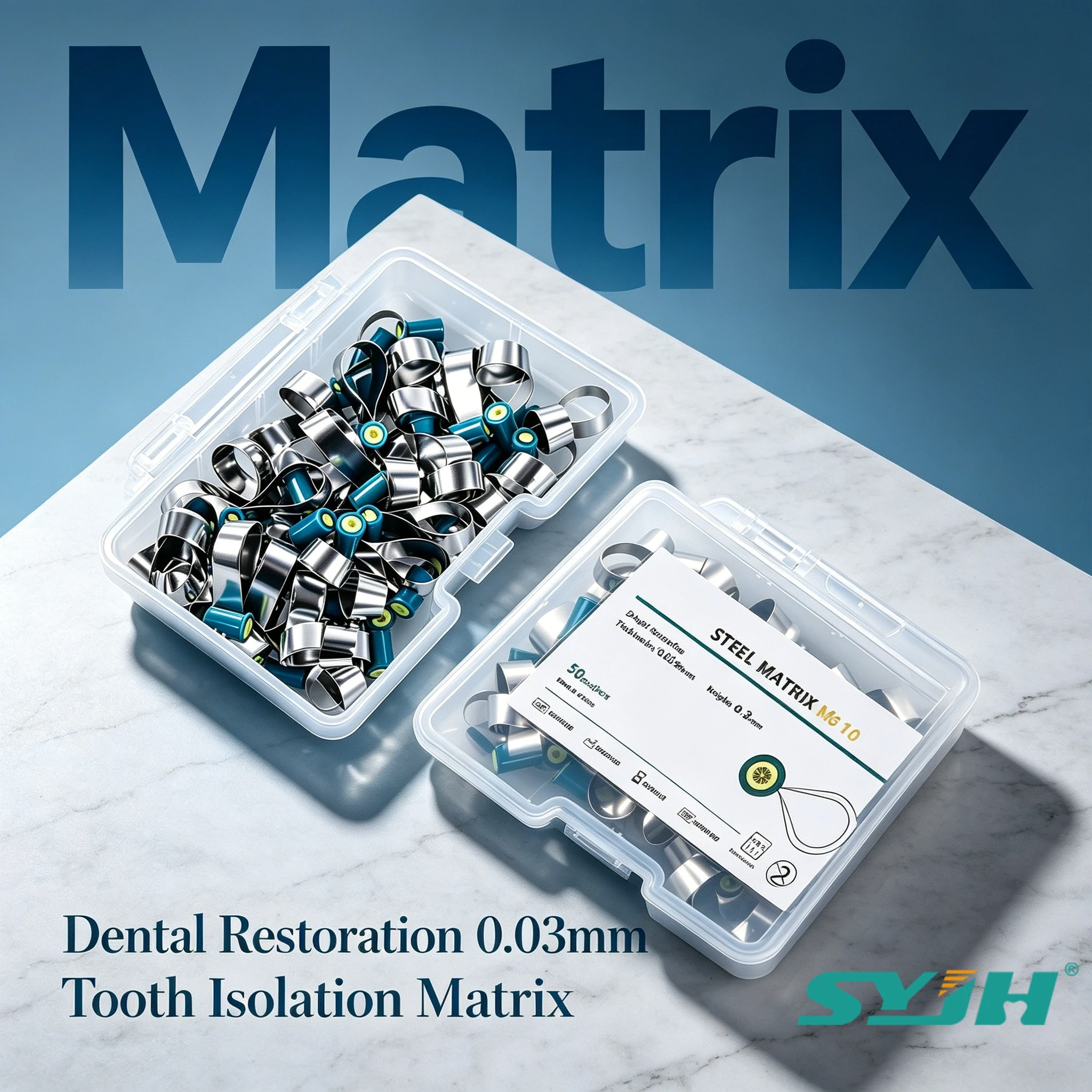 50Pcs Ultra Thin Dental Steel Matrix Bands 0.03mm M6 Adjustable Curvature Bands for Core Build-up Resin Filling Tooth Isolation
50Pcs Ultra Thin Dental Steel Matrix Bands 0.03mm M6 Adjustable Curvature Bands for Core Build-up Resin Filling Tooth Isolation