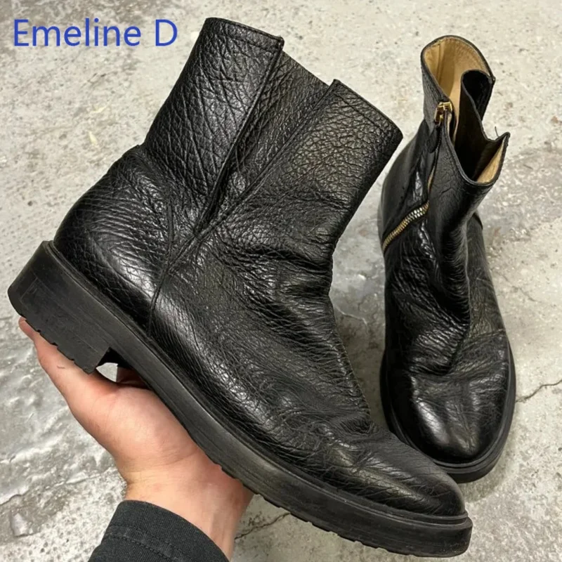 Black Soft Leather Retro Side Zipper Round Toe Short Boots Men's Thick Soled Motorcycle Boots Thick Heels Work Boots
Black Soft Leather Retro Side Zipper Round Toe Short Boots Men's Thick Soled Motorcycle Boots Thick Heels Work Boots