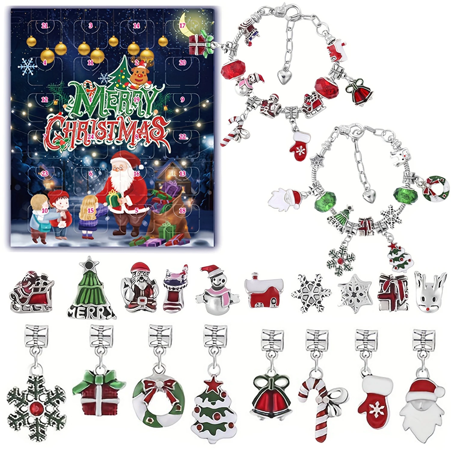 24-day Christmas countdown calendar, advent calendar DIY bracelet jewelry set, handmade DIY beads, jewelry making supplies, gift
24-day Christmas countdown calendar, advent calendar DIY bracelet jewelry set, handmade DIY beads, jewelry making supplies, gift