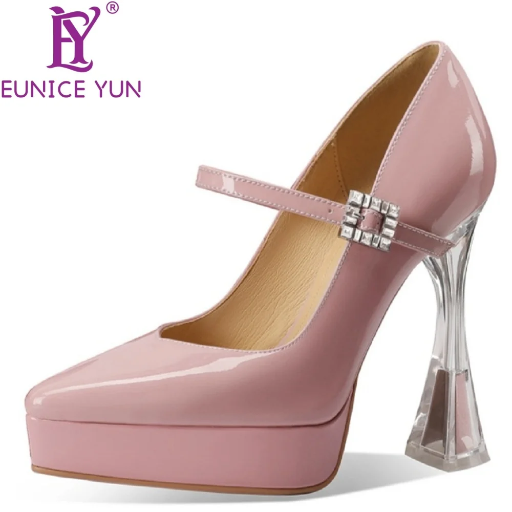 【EUNUCE YUN】Осос ручной работы из лакированной натуральной кожи на платформе с кристаллами на каблуке Острый носок Супер высокий каблук слово-келюлирующий одинарный 33-40 
【EUNUCE YUN】Осос ручной работы из лакированной натуральной кожи на платформе с кристаллами на каблуке Острый носок Супер высокий каблук слово-келюлирующий одинарный 33-40