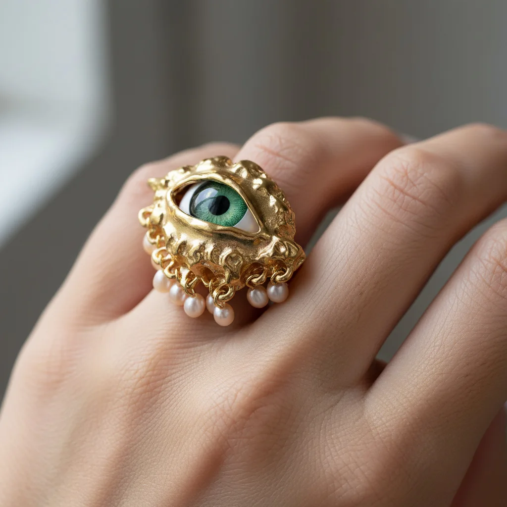 Jewelry Vintage Devil's Eye Ring Delicate Imitated Pearl Glaze Ring Tassels Exaggerated Opening Finger Ring Party Favors 
Jewelry Vintage Devil's Eye Ring Delicate Imitated Pearl Glaze Ring Tassels Exaggerated Opening Finger Ring Party Favors