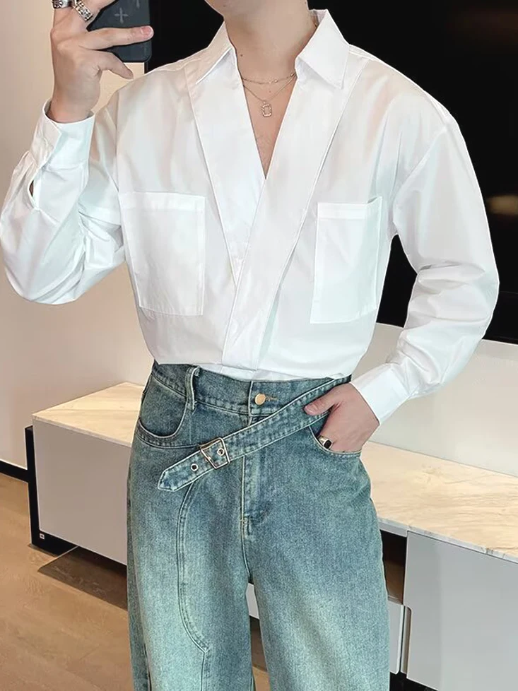 Casual Tailored Shirt Men's Overhead Long Sleeve Double Pocket V-Neck Club Stylist Trendy Breathable Four Seasons Standard Fit
Casual Tailored Shirt Men's Overhead Long Sleeve Double Pocket V-Neck Club Stylist Trendy Breathable Four Seasons Standard Fit