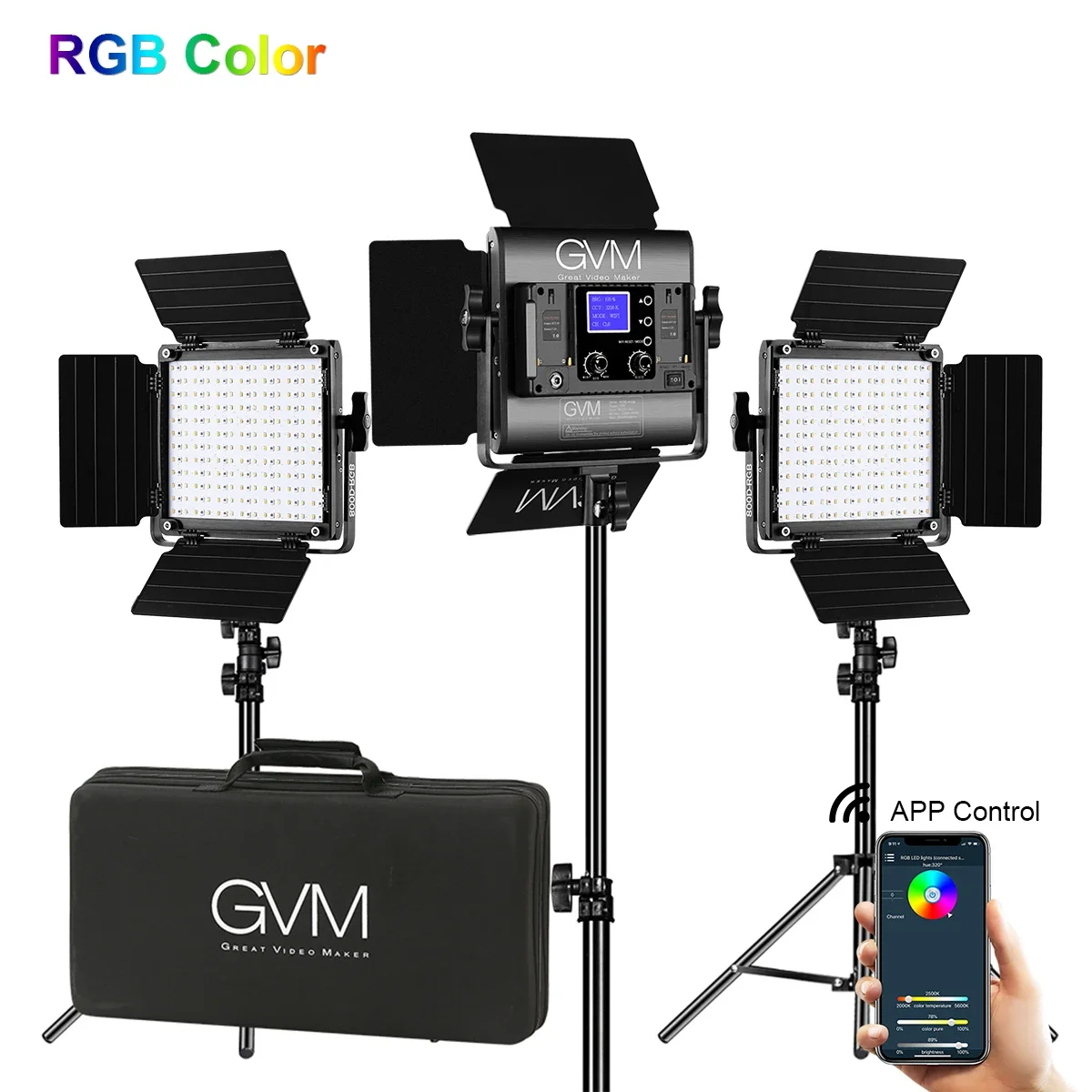 GVM 800D RGB LED Video Lighting 3pcs Kit 3200K-5600K Studio Video Lights With Panel APP Control For YouTube Photography Lighting
GVM 800D RGB LED Video Lighting 3pcs Kit 3200K-5600K Studio Video Lights With Panel APP Control For YouTube Photography Lighting