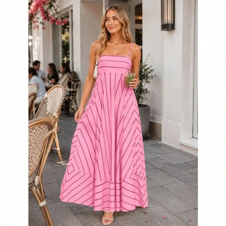 Pink Geometric Line Print Maxi Dress Spaghetti Strap Square Neck A-Line Chiffon Sundress
Pink Geometric Line Print Maxi Dress Spaghetti Strap Square Neck A-Line Chiffon Sundress