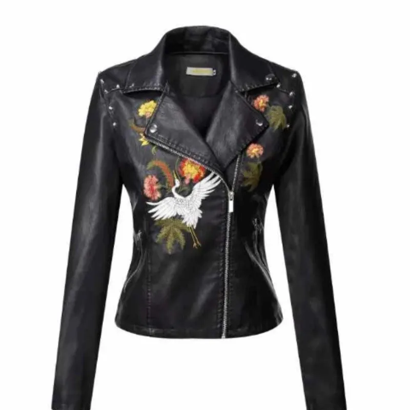 Spring Women's Autumn Lapel Leather Jacket Mujer Fashion Slim Embroidered Motorcycle Coats Female Plus Size Lady Outerwear New
Spring Women's Autumn Lapel Leather Jacket Mujer Fashion Slim Embroidered Motorcycle Coats Female Plus Size Lady Outerwear New