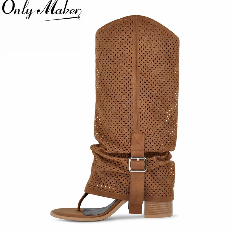 Onlymaker Women Brown Open Thong Toe Faux Suede Knee High Wedge Boots Hollow Buckle Strap Block Heel Plus Size Sandal Boots
Onlymaker Women Brown Open Thong Toe Faux Suede Knee High Wedge Boots Hollow Buckle Strap Block Heel Plus Size Sandal Boots