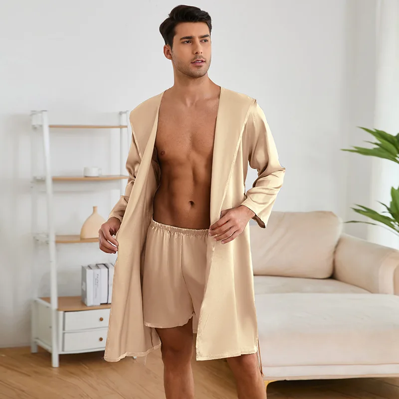 New Men's Robe Shorts Suit Two Piece Pajamas Sleepwear Loose Casual Hooded Bathrobe Gown Loungewear Ice Silk Homewear Lingerie
New Men's Robe Shorts Suit Two Piece Pajamas Sleepwear Loose Casual Hooded Bathrobe Gown Loungewear Ice Silk Homewear Lingerie