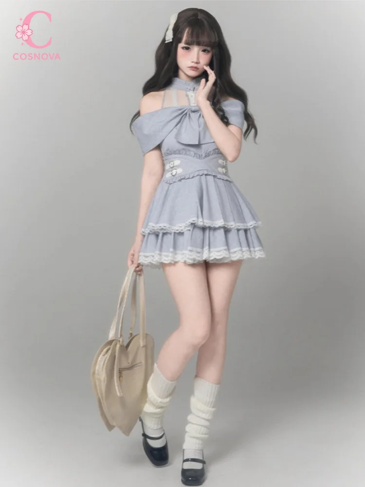 Ryousangata Coquette Gothic Lolita Dress Women Off Shoulder Bow Buckle Detail Lace Trim Ruffled Hem High Waist Mini Dress Elegan
Ryousangata Coquette Gothic Lolita Dress Women Off Shoulder Bow Buckle Detail Lace Trim Ruffled Hem High Waist Mini Dress Elegan