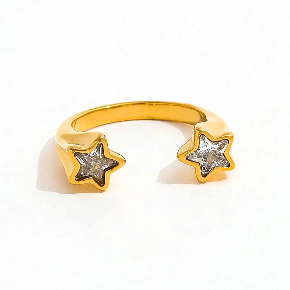 Joolim High End PVD Waterproof Fashion Double Pentagram Zirconia Opening Ring for Women Stainless Steel Jewelry Wholesale
Joolim High End PVD Waterproof Fashion Double Pentagram Zirconia Opening Ring for Women Stainless Steel Jewelry Wholesale