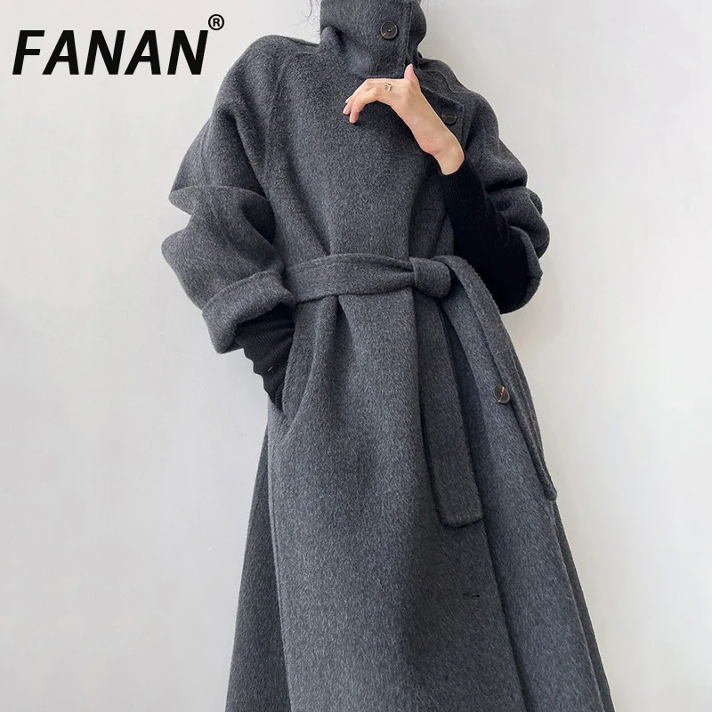 FANAN Elegant Wool Coats For Women Stand Neck Belt Gathered Waist Long Outwear Office Lady Warm Clothes Female 2025 Winter New
FANAN Elegant Wool Coats For Women Stand Neck Belt Gathered Waist Long Outwear Office Lady Warm Clothes Female 2025 Winter New