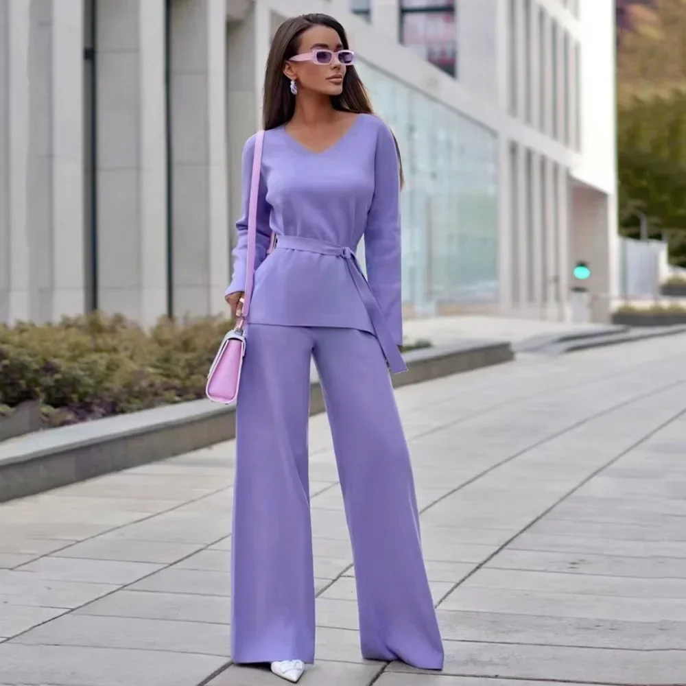 Women 2023 V Neck Solid Simple Full Sleeve Loose Casual Lace Up Tops Two Piece Sets Wide Leg Long Pants Set Autumn Winter
Women 2023 V Neck Solid Simple Full Sleeve Loose Casual Lace Up Tops Two Piece Sets Wide Leg Long Pants Set Autumn Winter
