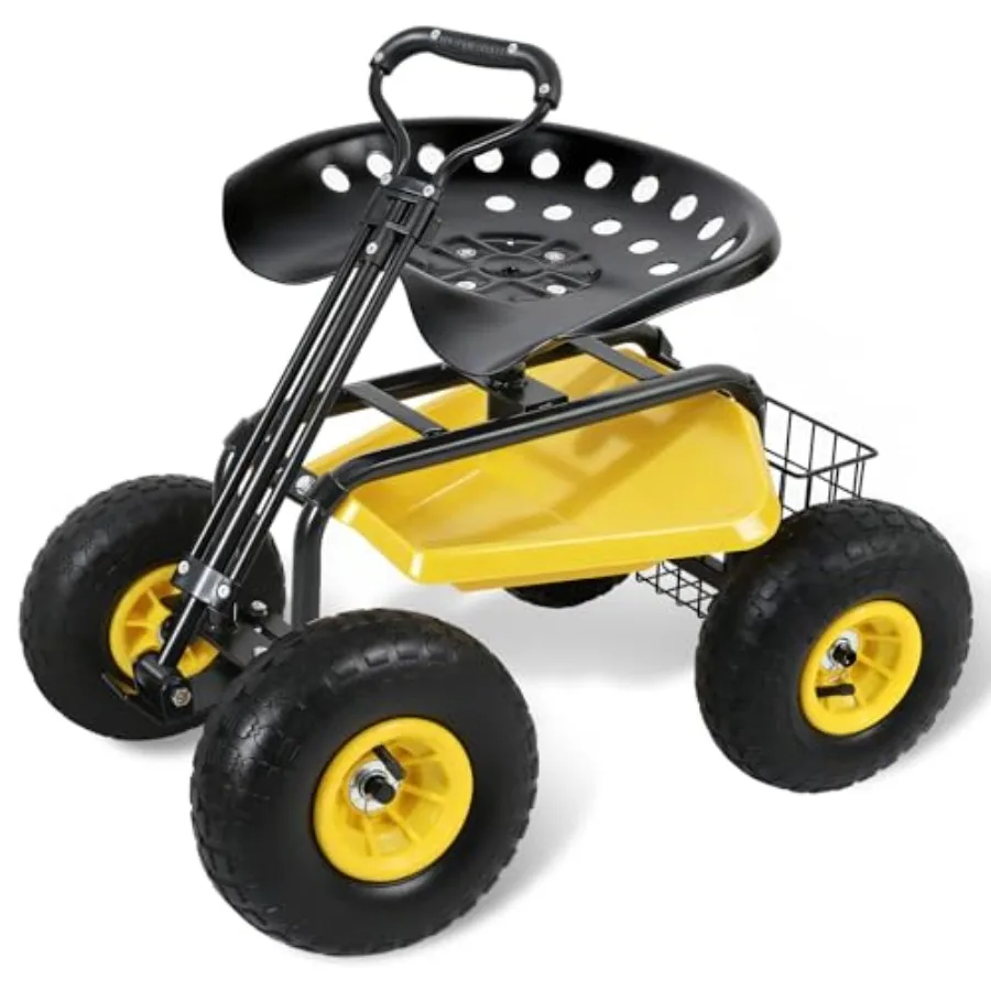 Garden Cart Rolling Workseat: Heavy Duty Steel, Black, 360 Swivel Seat Adjustable Height, Tool Tray Storage Basket, 440 lbs Cap
Garden Cart Rolling Workseat: Heavy Duty Steel, Black, 360 Swivel Seat Adjustable Height, Tool Tray Storage Basket, 440 lbs Cap