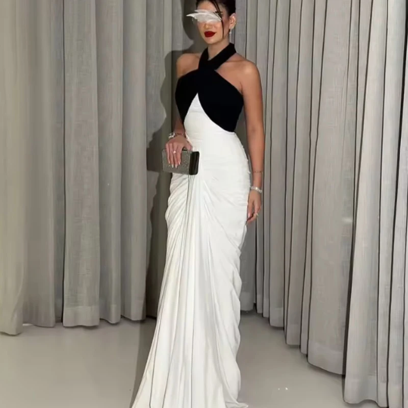 Elegant Evening Dresses Halter Sleeveless Mermaid Prom Dress Pleat Contrast Color Party Gown Customized فساتين سهرة
Elegant Evening Dresses Halter Sleeveless Mermaid Prom Dress Pleat Contrast Color Party Gown Customized فساتين سهرة