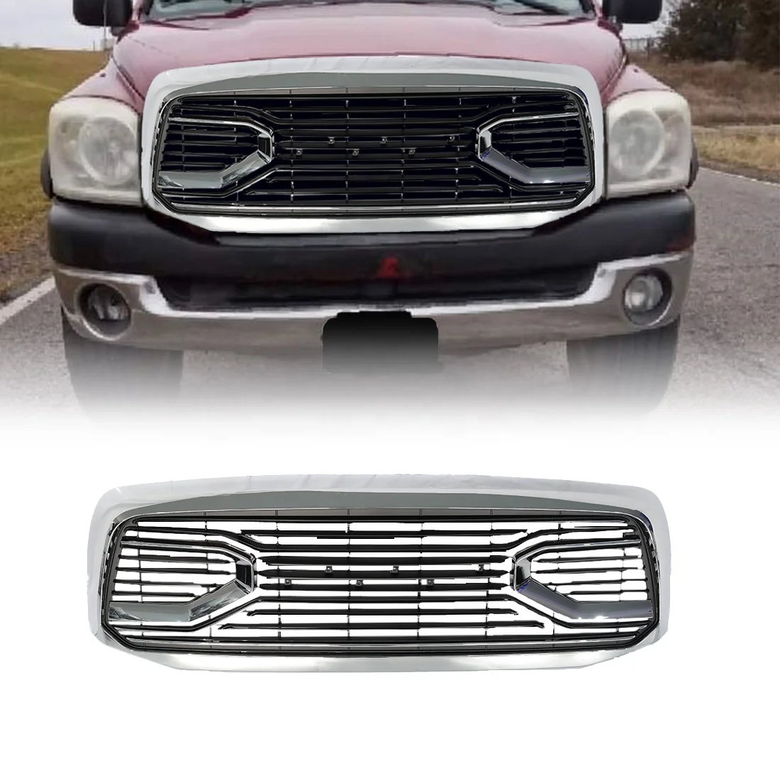 Custom Car Grills Front Grille Grill Chrome Big Horn Style With Amber Lights For 2006-2008 Dodge Ram 1500 ABS
Custom Car Grills Front Grille Grill Chrome Big Horn Style With Amber Lights For 2006-2008 Dodge Ram 1500 ABS