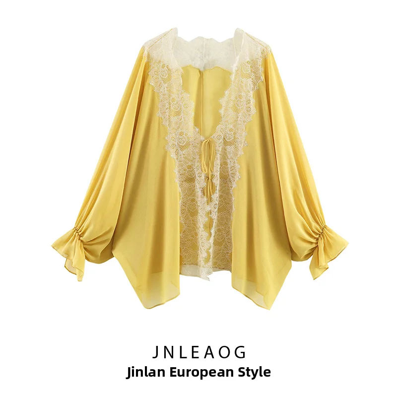 JNLEAOG Summer New Women's Lace Splicing Shirt Design Sensation Long Sleeve Polyester Fabric Fashionable European Style Blouse
JNLEAOG Summer New Women's Lace Splicing Shirt Design Sensation Long Sleeve Polyester Fabric Fashionable European Style Blouse