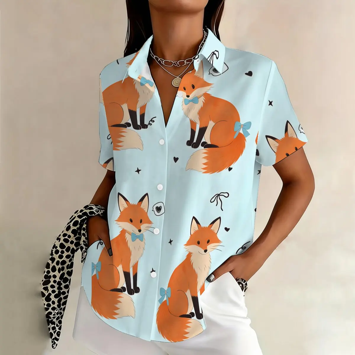 Summer women's short-sleeve shirt, fun and fashionable fox pattern,cute and unique for outdoor outings workplace and casual wear
Summer women's short-sleeve shirt, fun and fashionable fox pattern,cute and unique for outdoor outings workplace and casual wear