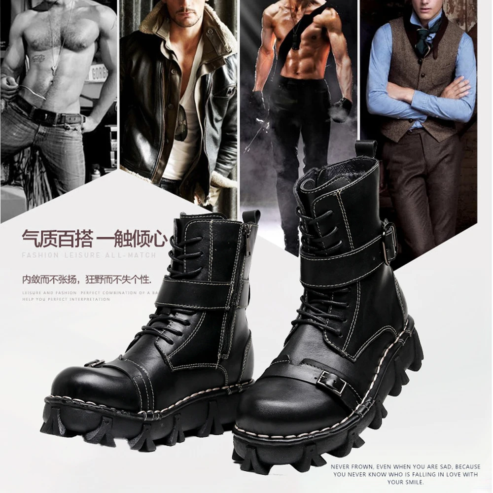 Модные мужские мотоциклетные ботинки из натуральной кожи в стиле готика-панк, ретро-ковбойские ботинки на шнуровке до середины икры, с толстой подошвой
Модные мужские мотоциклетные ботинки из натуральной кожи в стиле готика-панк, ретро-ковбойские ботинки на шнуровке до середины икры, с толстой подошвой