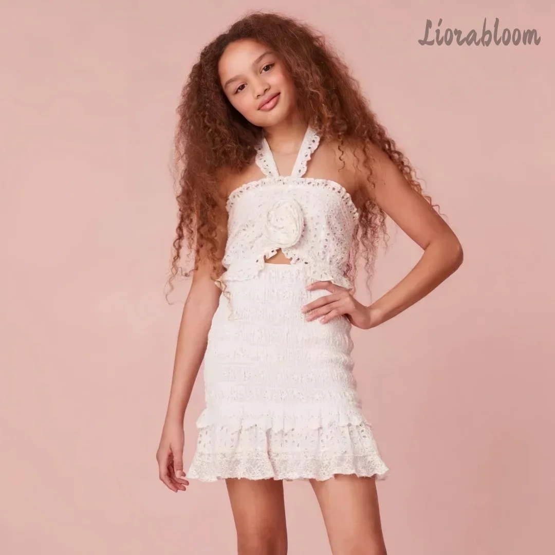 Girls' White Lace Formal Dress Halter-Neck Two-Piece Set Custom Multi-Color Flower Girl Wedding Party Attire свадебное платье
Girls' White Lace Formal Dress Halter-Neck Two-Piece Set Custom Multi-Color Flower Girl Wedding Party Attire свадебное платье