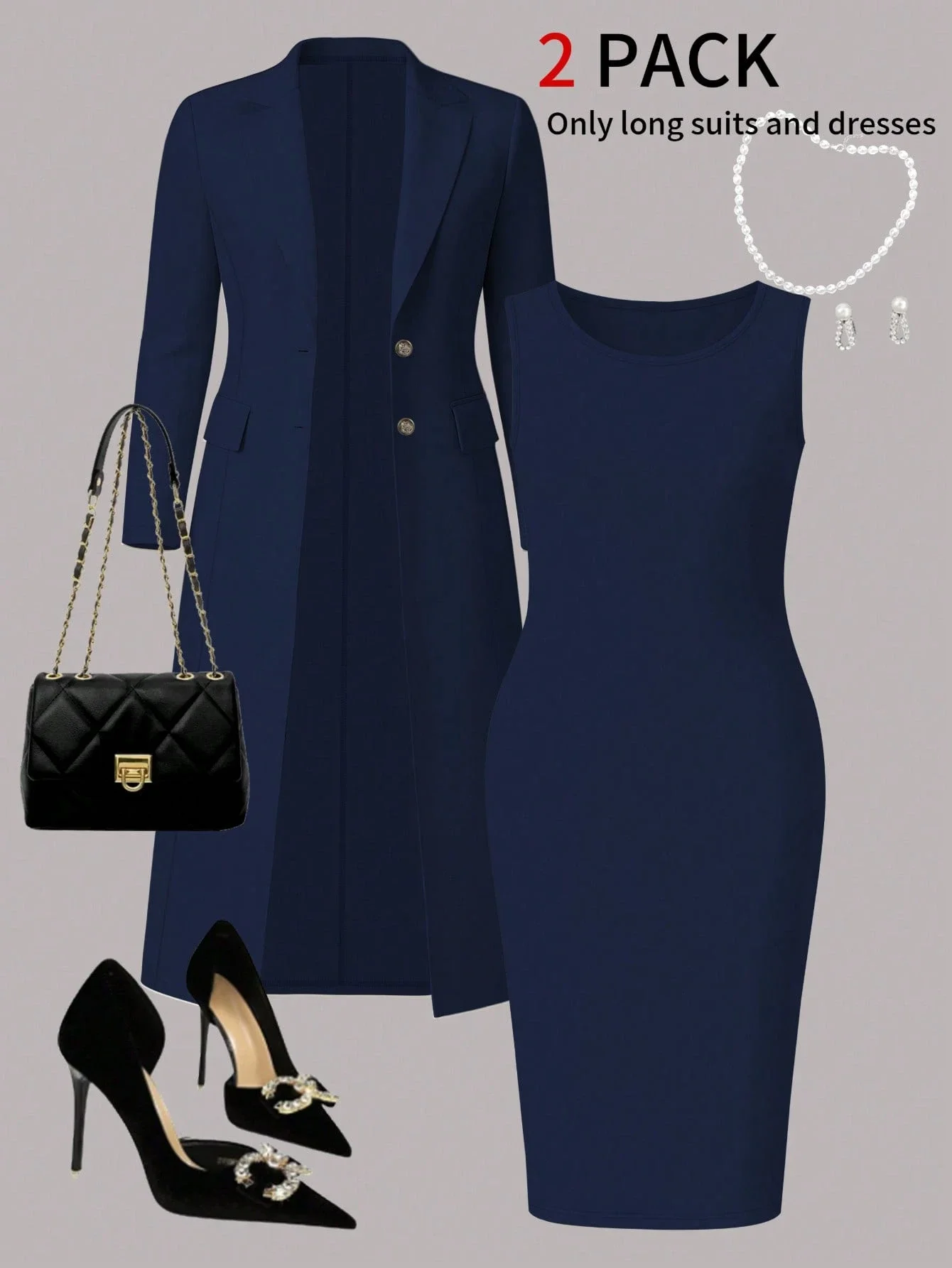 Women's Elegant 2-Piece Set Solid Color Long Sleeve Jacket And Sleeveless Midi Dress
Women's Elegant 2-Piece Set Solid Color Long Sleeve Jacket And Sleeveless Midi Dress