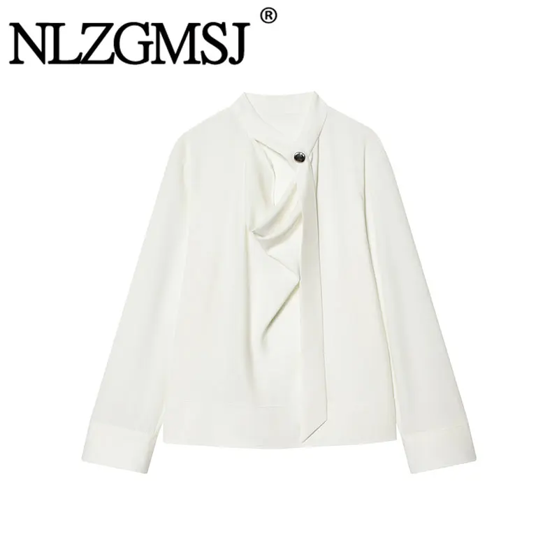 Nlzgmsj 2026 Spring Women's Elegant White Blouse Long Sleeve Stand Collar Asymmetrical Button Decor Office Casual Shirt
Nlzgmsj 2026 Spring Women's Elegant White Blouse Long Sleeve Stand Collar Asymmetrical Button Decor Office Casual Shirt
