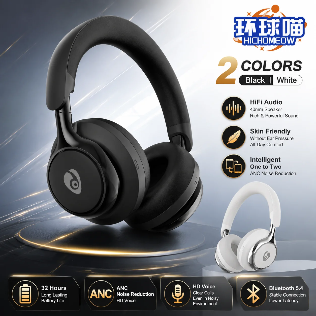 Hichomeow HiFi Bluetooth Headphones AI-ANC Noise Reduction Headset Strong Bass Foldable Wireless Over Ear Earphones 32h Playtime
Hichomeow HiFi Bluetooth Headphones AI-ANC Noise Reduction Headset Strong Bass Foldable Wireless Over Ear Earphones 32h Playtime